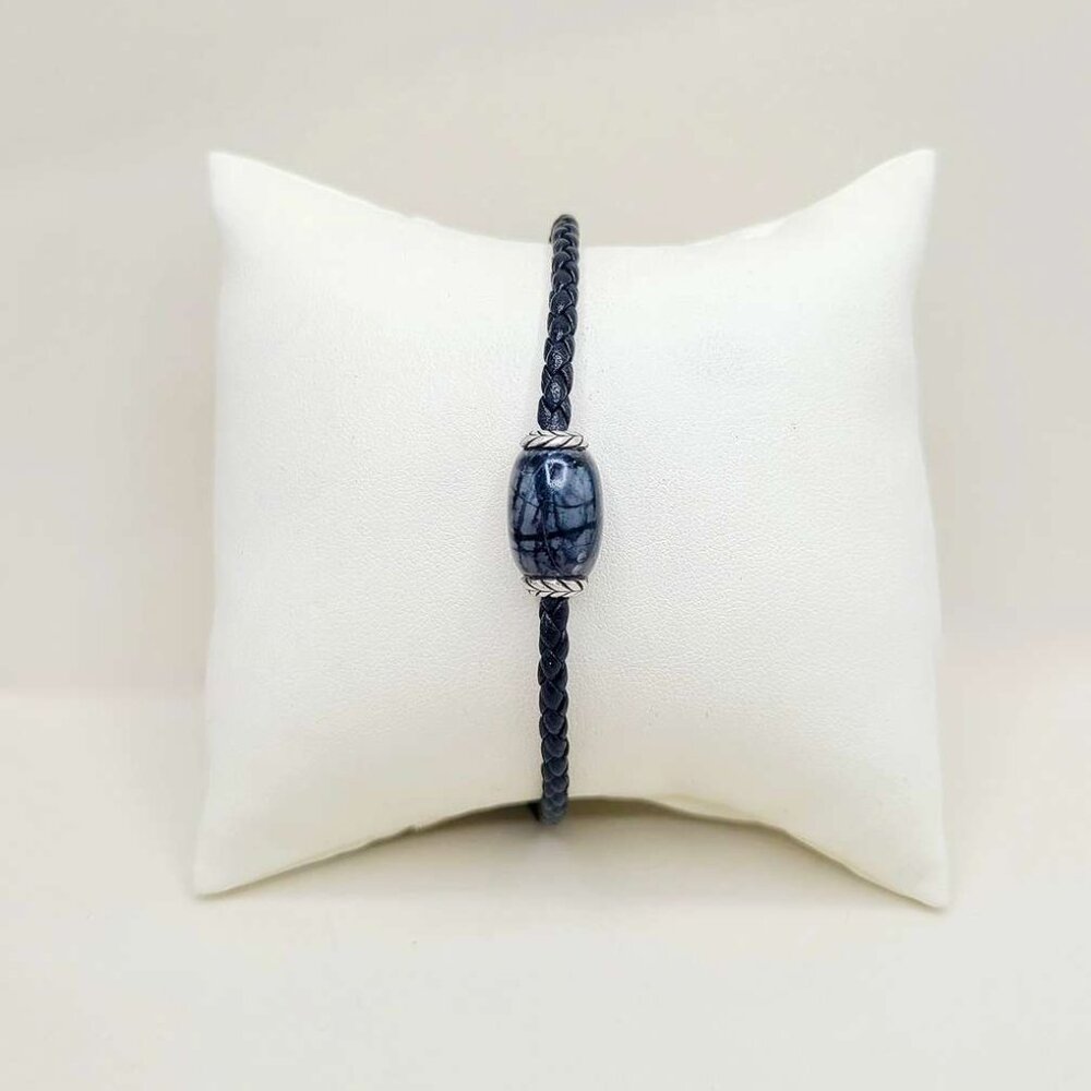 David Yurman Ojime Leather Station Bracelet w/ Picasso Jasper - Medium - RARE
